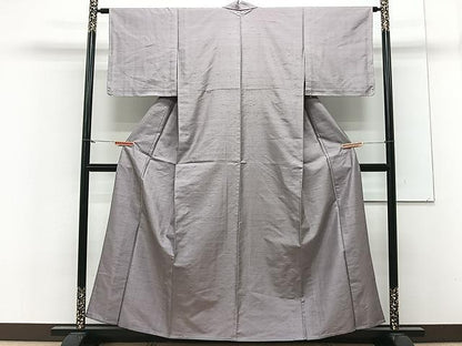 平和屋着物▽上質な紬 単衣 薄鼠色 正絹 逸品 CAAX2472xi