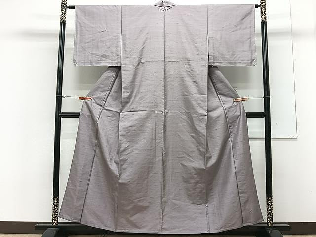 平和屋着物▽上質な紬 単衣 薄鼠色 正絹 逸品 CAAX2472xi