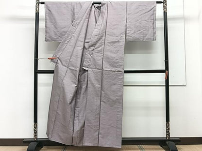 平和屋着物▽上質な紬 単衣 薄鼠色 正絹 逸品 CAAX2472xi