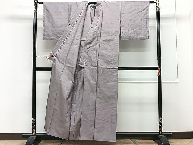 平和屋着物▽上質な紬 単衣 薄鼠色 正絹 逸品 CAAX2472xi