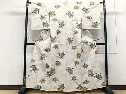 平和屋着物▽上質な紬 単衣 花車文 正絹 逸品 CAAX2473xi