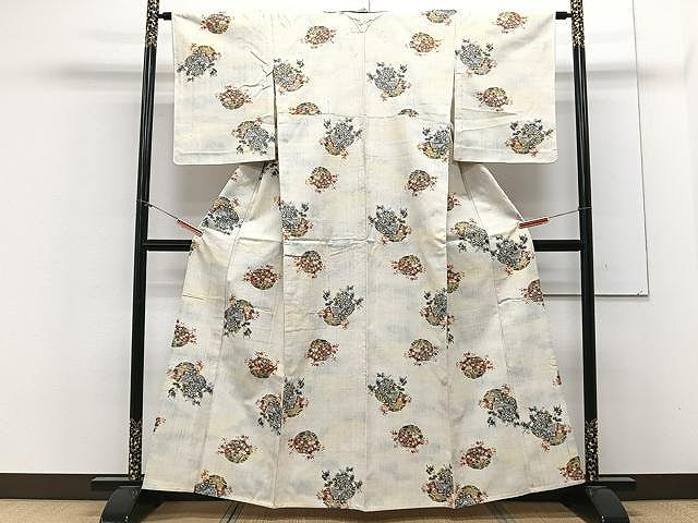 平和屋着物▽上質な紬 単衣 花車文 正絹 逸品 CAAX2473xi