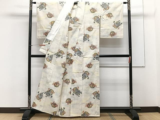 平和屋着物▽上質な紬 単衣 花車文 正絹 逸品 CAAX2473xi