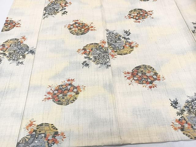 平和屋着物▽上質な紬 単衣 花車文 正絹 逸品 CAAX2473xi