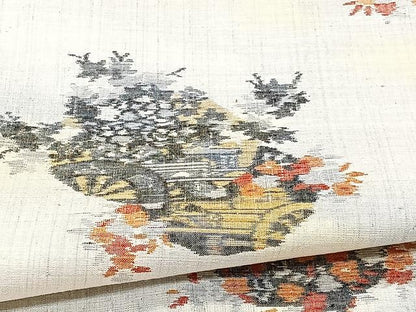 平和屋着物▽上質な紬 単衣 花車文 正絹 逸品 CAAX2473xi
