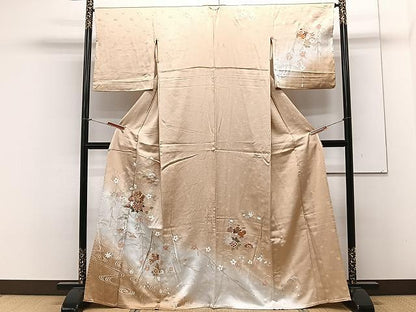 平和屋着物▽訪問着 単衣 雪輪枝垂れ桜文 暈し染め 金彩 正絹 逸品 CAAX2477xi