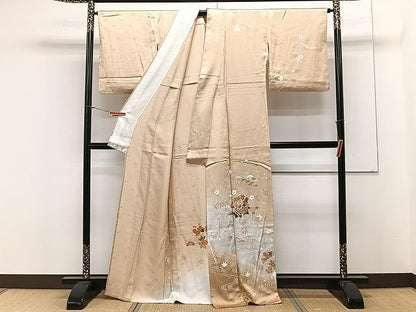 平和屋着物▽訪問着 単衣 雪輪枝垂れ桜文 暈し染め 金彩 正絹 逸品 CAAX2477xi