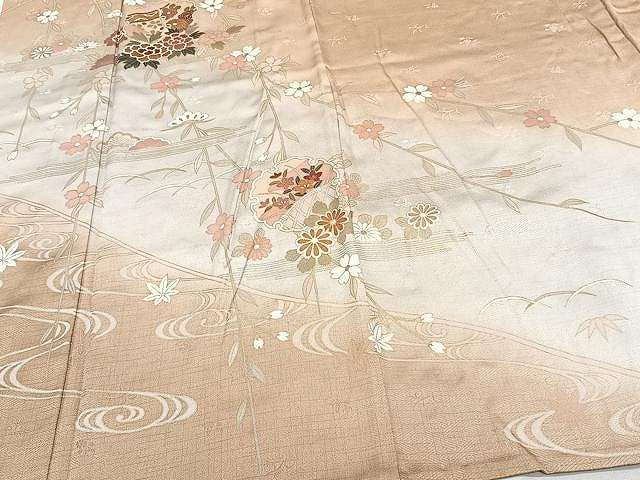 平和屋着物▽訪問着 単衣 雪輪枝垂れ桜文 暈し染め 金彩 正絹 逸品 CAAX2477xi