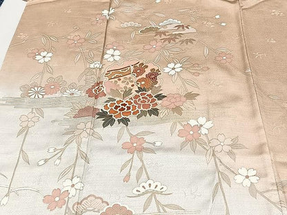 平和屋着物▽訪問着 単衣 雪輪枝垂れ桜文 暈し染め 金彩 正絹 逸品 CAAX2477xi
