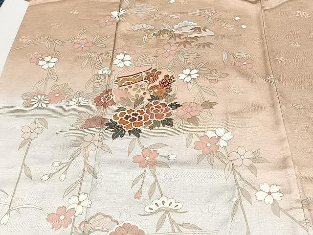平和屋着物▽訪問着 単衣 雪輪枝垂れ桜文 暈し染め 金彩 正絹 逸品 CAAX2477xi