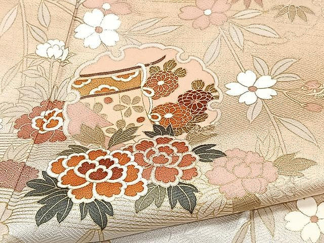 平和屋着物▽訪問着 単衣 雪輪枝垂れ桜文 暈し染め 金彩 正絹 逸品 CAAX2477xi