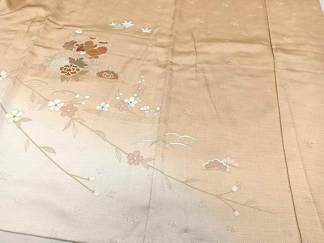 平和屋着物▽訪問着 単衣 雪輪枝垂れ桜文 暈し染め 金彩 正絹 逸品 CAAX2477xi