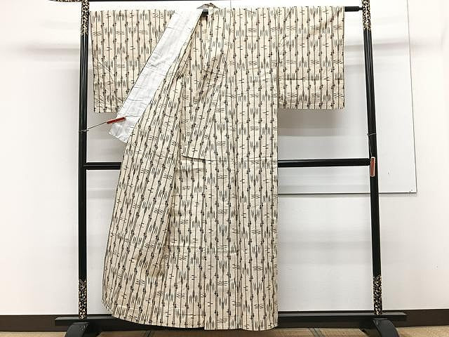 平和屋着物▽上質な紬　単衣　絣間道　正絹　逸品　CAAX2478xi