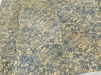 平和屋着物▽上質な紬　単衣　本藍　型絵染　草花文　正絹　逸品　CAAX2480xi
