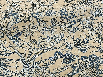 平和屋着物▽上質な紬　単衣　本藍　型絵染　草花文　正絹　逸品　CAAX2480xi