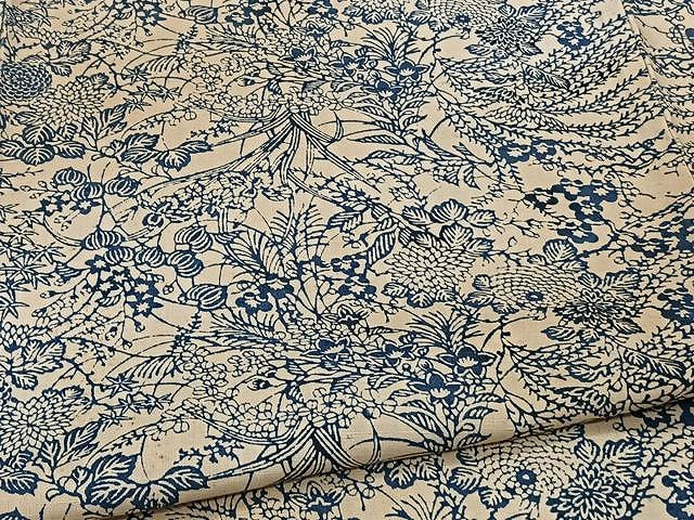 平和屋着物▽上質な紬　単衣　本藍　型絵染　草花文　正絹　逸品　CAAX2480xi