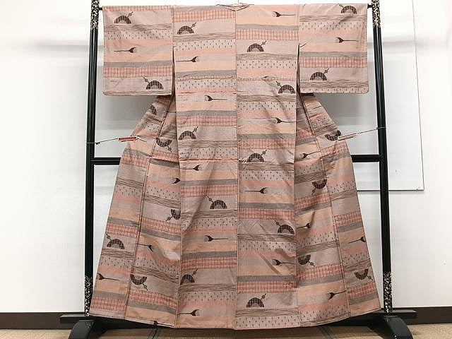 平和屋着物▽上質な紬 単衣 器物文 正絹 逸品 CAAX2486xi