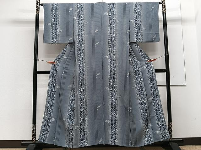 平和屋着物▽上質な小紋 単衣 花唐草間道 正絹 逸品 CAAX2490xi