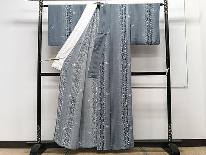 平和屋着物▽上質な小紋 単衣 花唐草間道 正絹 逸品 CAAX2490xi
