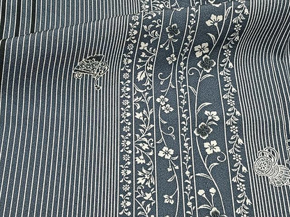 平和屋着物▽上質な小紋 単衣 花唐草間道 正絹 逸品 CAAX2490xi