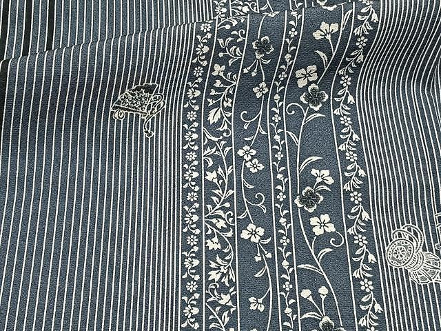 平和屋着物▽上質な小紋 単衣 花唐草間道 正絹 逸品 CAAX2490xi