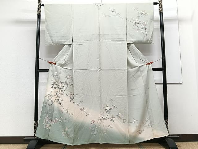 平和屋着物▽訪問着 友禅 作家物 単衣 枝花文 暈し染め 正絹 逸品 CAAX2491xi