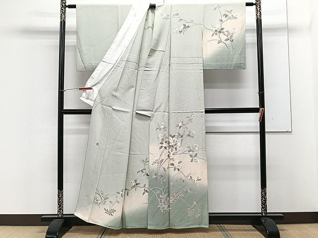 平和屋着物▽訪問着 友禅 作家物 単衣 枝花文 暈し染め 正絹 逸品 CAAX2491xi