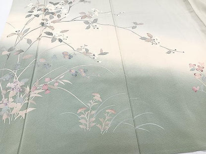 平和屋着物▽訪問着 友禅 作家物 単衣 枝花文 暈し染め 正絹 逸品 CAAX2491xi