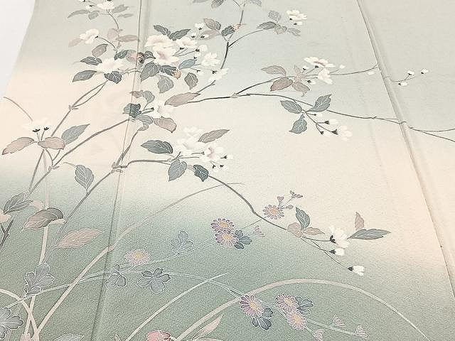 平和屋着物▽訪問着 友禅 作家物 単衣 枝花文 暈し染め 正絹 逸品 CAAX2491xi