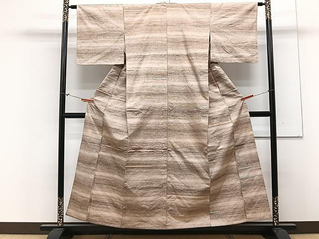 平和屋着物▽上質な紬 単衣 メガネ織 横段文 正絹 逸品 CAAX2494xi
