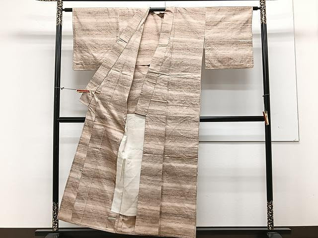 平和屋着物▽上質な紬 単衣 メガネ織 横段文 正絹 逸品 CAAX2494xi