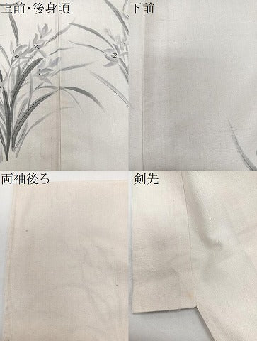 平和屋着物▽訪問着 単衣 紬地 手描き 草花文 正絹 逸品 CAAX2496xi