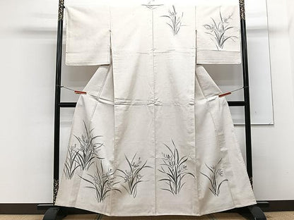 平和屋着物▽訪問着 単衣 紬地 手描き 草花文 正絹 逸品 CAAX2496xi