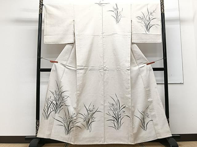 平和屋着物▽訪問着 単衣 紬地 手描き 草花文 正絹 逸品 CAAX2496xi