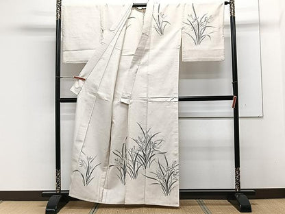 平和屋着物▽訪問着 単衣 紬地 手描き 草花文 正絹 逸品 CAAX2496xi