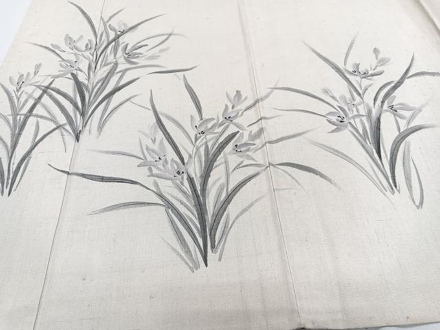 平和屋着物▽訪問着 単衣 紬地 手描き 草花文 正絹 逸品 CAAX2496xi