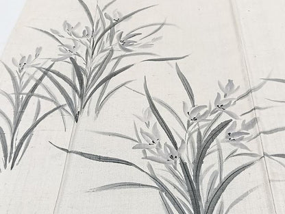 平和屋着物▽訪問着 単衣 紬地 手描き 草花文 正絹 逸品 CAAX2496xi