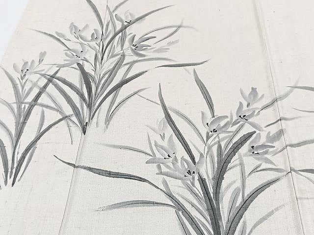 平和屋着物▽訪問着 単衣 紬地 手描き 草花文 正絹 逸品 CAAX2496xi