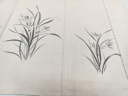 平和屋着物▽訪問着 単衣 紬地 手描き 草花文 正絹 逸品 CAAX2496xi