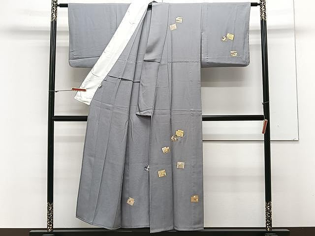 平和屋着物▽訪問着　単衣　駒刺繍　源氏香　枝花文　金彩　正絹　逸品　CAAX2497xi