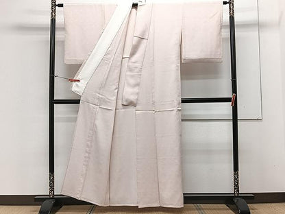 平和屋着物▽上質な色無地 単衣 紗綾形地紋 灰桜色 正絹 逸品 CAAX2498xi