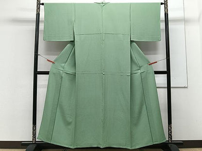 平和屋着物▽上質な色無地 単衣 柳色 正絹 逸品 CAAX2499xi