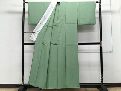平和屋着物▽上質な色無地 単衣 柳色 正絹 逸品 CAAX2499xi