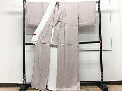 平和屋着物▽京加賀友禅　百貫達雄　色無地　単衣　霞地紋　灰桜色　正絹　逸品　CAAX2502xi
