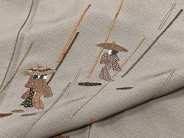 平和屋着物▽訪問着 単衣 総刺繍 人物文 正絹 逸品 CAAX2506xi