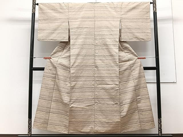 平和屋着物▽上質な紬 単衣 横段文 正絹 逸品 CAAX2508xi