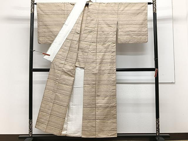 平和屋着物▽上質な紬 単衣 横段文 正絹 逸品 CAAX2508xi