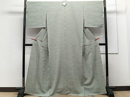 平和屋着物▽上質な色無地 単衣 芝地紋 青白橡色 正絹 逸品 CAAX2513xi