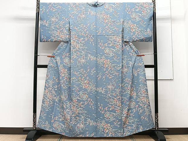 平和屋着物▽上質な小紋 単衣 流水風景花文 正絹 逸品 CAAX2514xi