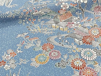 平和屋着物▽上質な小紋 単衣 流水風景花文 正絹 逸品 CAAX2514xi